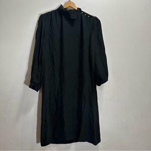 Vintage 80s Luci Fellini Black Silk Dress Size 11/12 Faux Pearl Accent Buttons